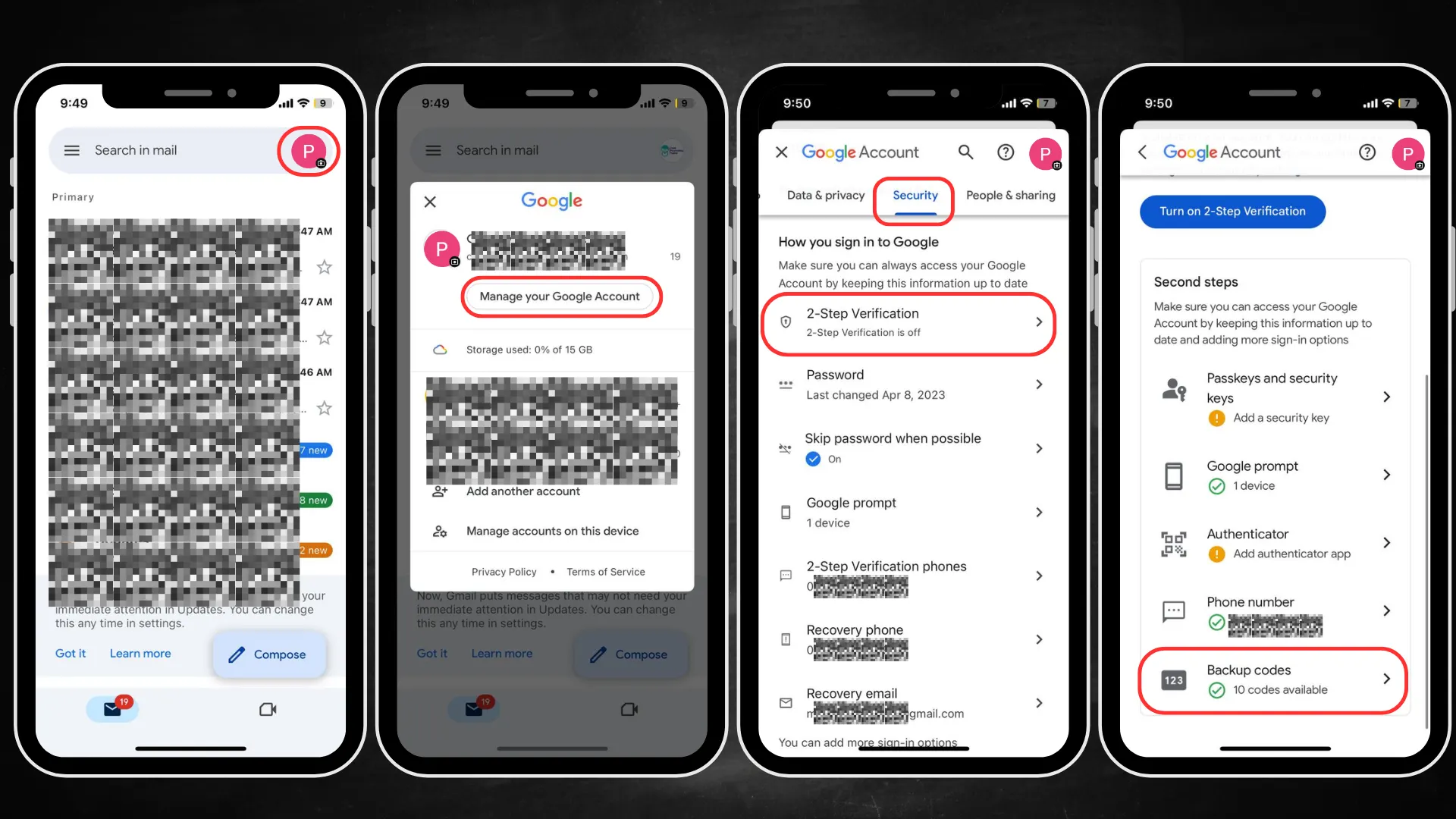آموزش دریافت کد بکاپ گوگل در موبایل آیفون و آیپد